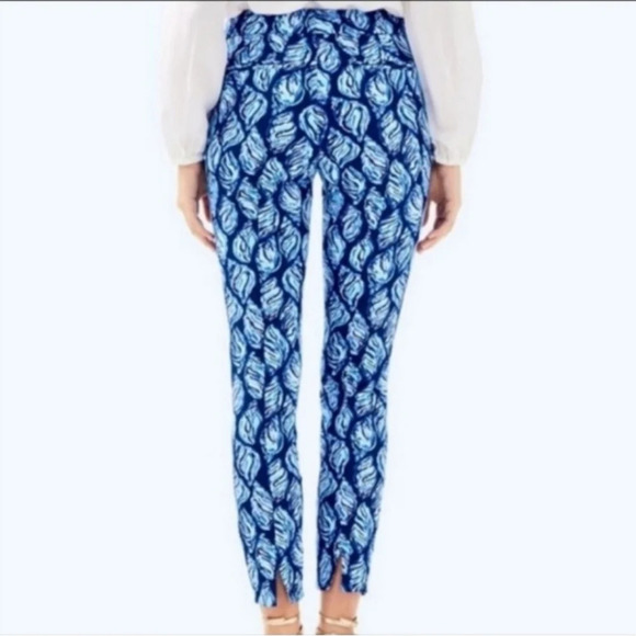 Lilly Pulitzer High Tide Navy Blue Drop Seashell Keiliani Stretch Pants Size 6 - Picture 3 of 6